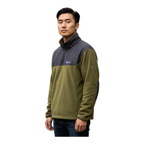 Nautica Competition Pullover Mens XL Green Black Fleece 1/4 Zip Jacket Outdoors - Picture 1 of 12